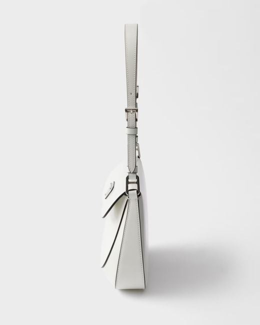Prada White Cleo Brushed Leather Shoulder Bag