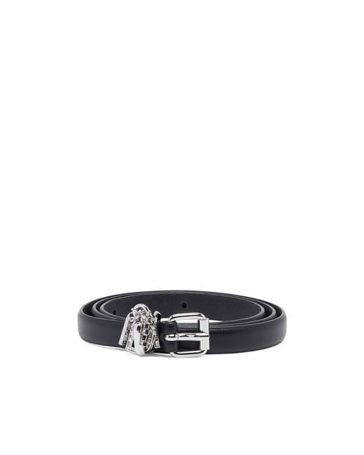 DIESEL White Logo-Charm Leather Belt