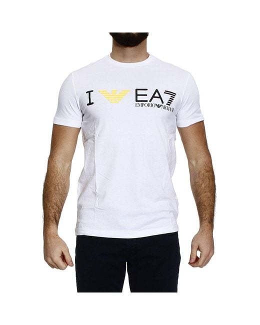 EA7 White Round-Necked Logo T-Shirt for men