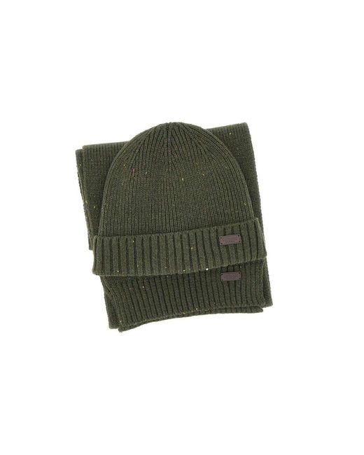 Barbour Green Carlton Beanie And Scarf Set for men