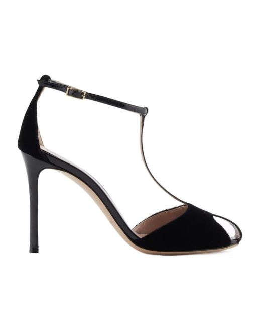 Emporio Armani Black 95Mm Velvet T-Bar Sandals
