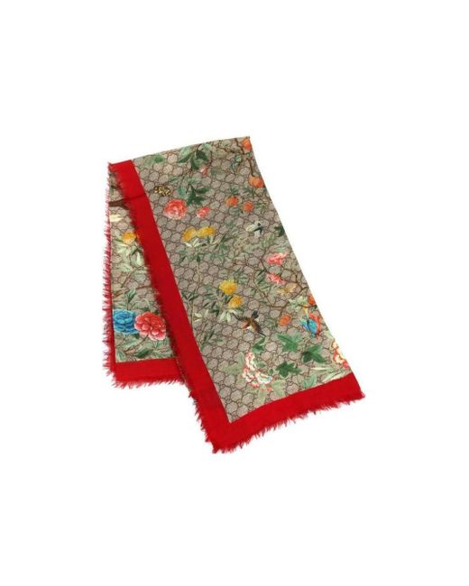 Gucci Red Floral Printed Scarf