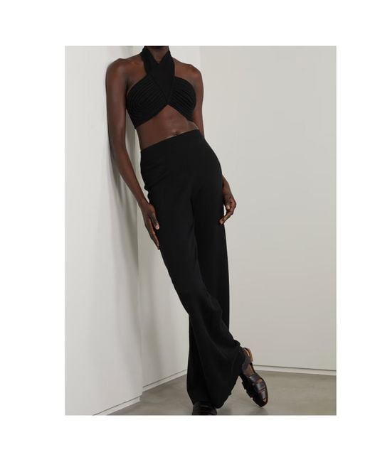 Gabriela Hearst Black Eris Cropped Ribbed Merino Wool Halterneck Top