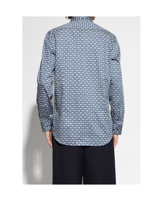 Etro Blue Pattern-Printed Long-Sleeved Shirt for men