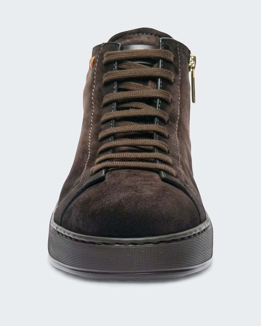 Santoni Black Round Toe Lace-Up Sneakers for men