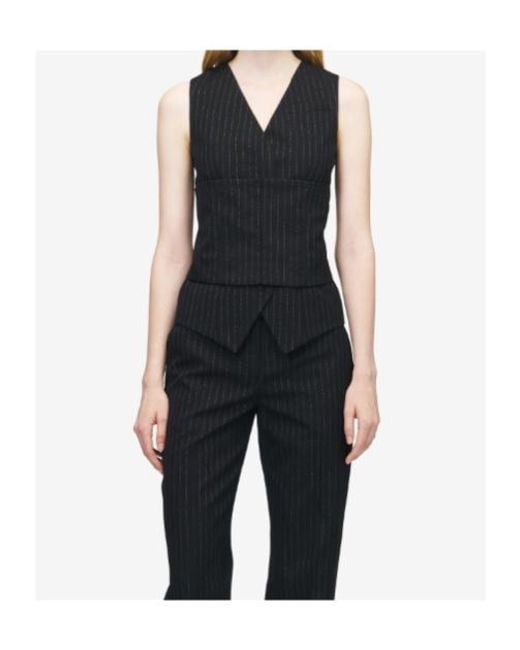 McQueen Black Wool Pinstripe Waistcoat