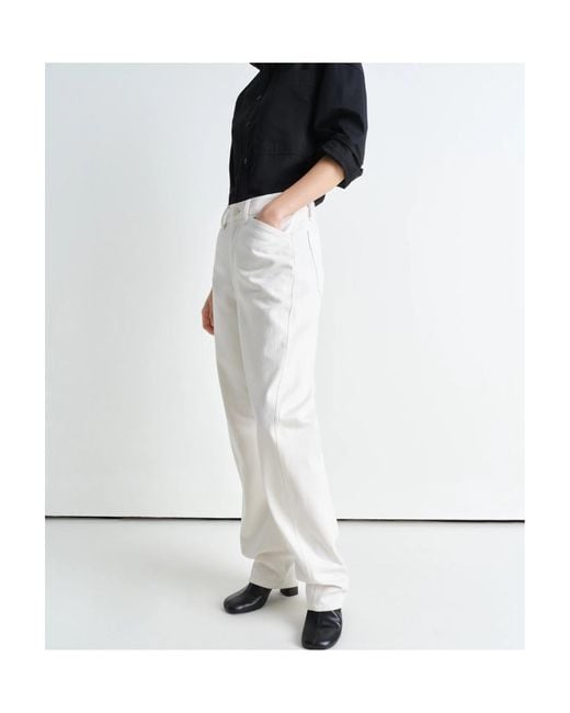 Lemaire White Contrast Stitching Tapered Jeans
