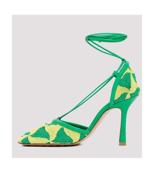 Bottega Veneta Green Hand-Crocheted Wavy Triangle Stretch Sandals