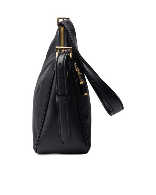 Prada Black Logo Plaque Padlock-Detailed Shoulder Bag