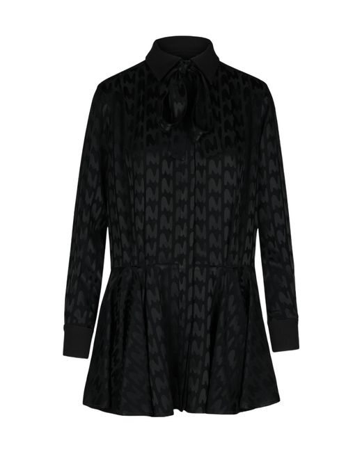 MSGM Black All-Over Patterned Long-Sleeved Dress