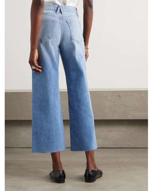 SLVRLAKE Denim Blue Grace Cropped High-Rise Wide-Leg Jeans
