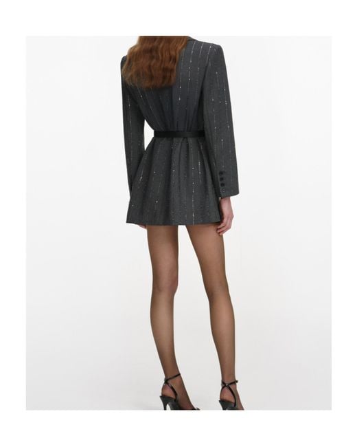 Self-Portrait Black Rhinestone-Embellished Belted Blazer