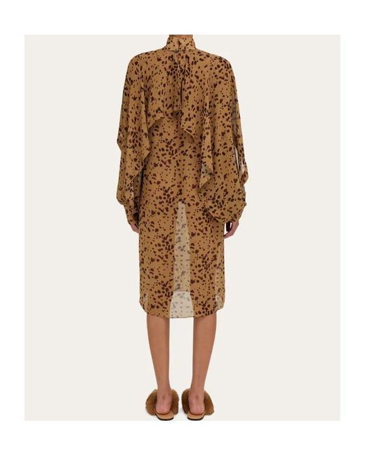 Ferragamo Brown Silk Dress With Orchid Print