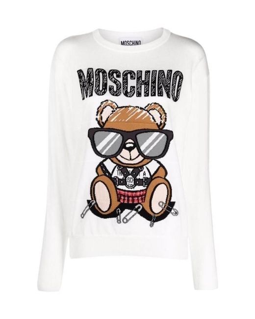 Moschino White Round-Necked Logo Sweater