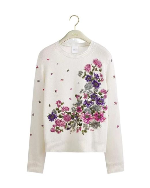 Dior White Embroidered Sweater