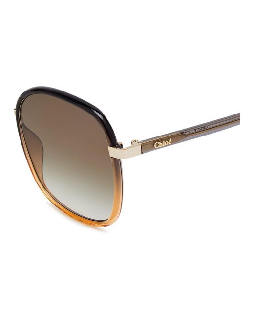 Chloé Metallic Two-Tone Square-Frame Sunglasses