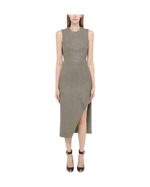 McQueen Multicolor Houndstooth Asymmetrical Dress