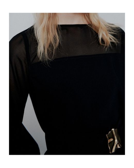 Marella Black Envers Satin And Georgette Belted Dress