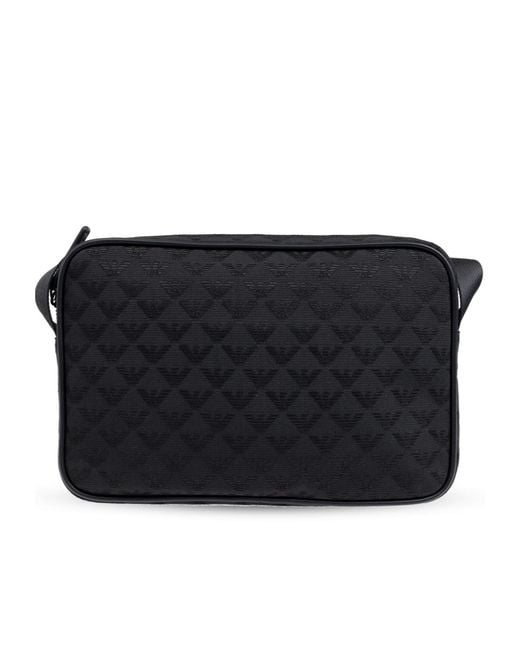 Emporio Armani Black Logo Jacquard Zip-Up Shoulder Bag for men