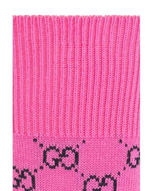 Gucci Pink Monogram-Pattern Intarsia-Knit Socks