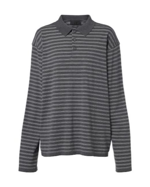 Nili Lotan Gray Striped Cotton Jersey Polo Shirt