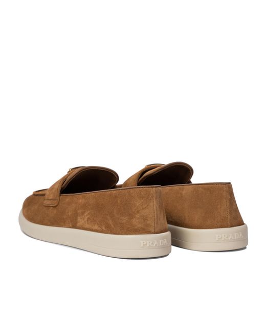 Prada Brown Triangle-Logo Slip-On Loafers