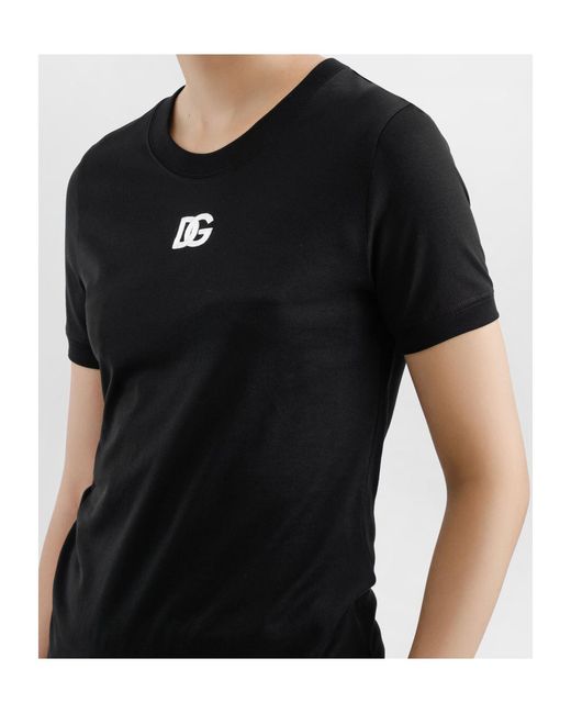 Dolce & Gabbana Black Dg Logo-Embroidered Jersey T-Shirt