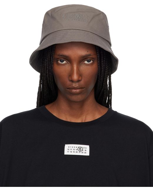 MM6 by Maison Margiela Gray Logo Embroidered Bucket Hat for men