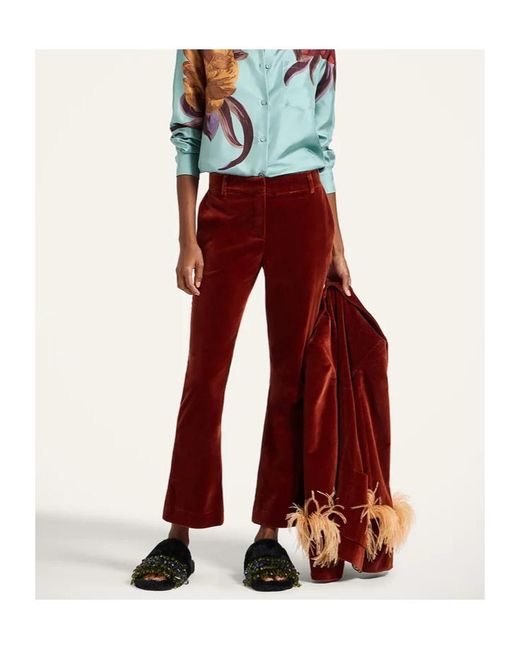 LaDoubleJ Red 24/7 Velvet Cropped Trousers