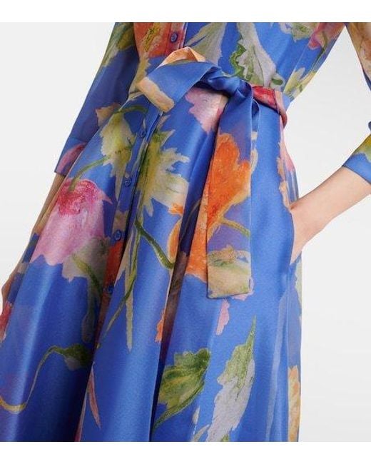 Carolina Herrera Blue Floral Silk Organza Gown