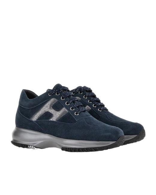 Hogan Blue Interactive Round Toe Lace-Up Sneakers