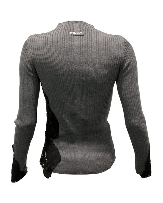 Pinko Gray Samoa Lace-Insert Crewneck Jumper