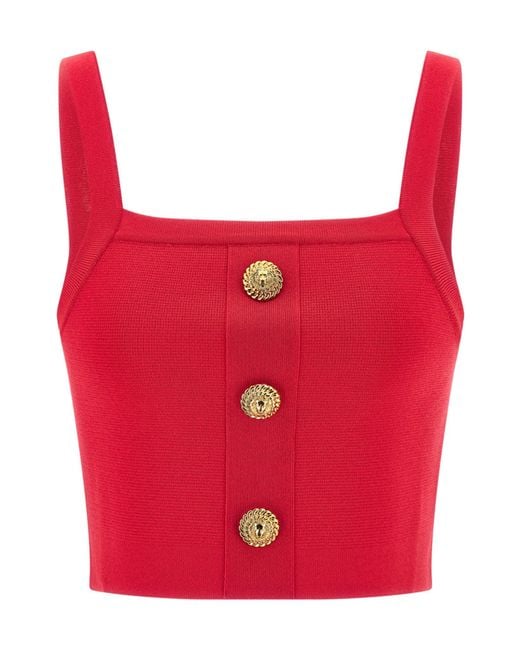 Balmain Red Buttons Knit Bralette Top