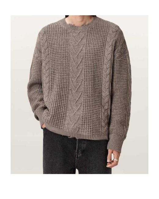 AllSaints Gray Tenter Oversized Wool Jumper for men