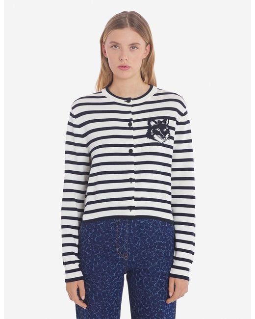 Maison Kitsuné White Round-Collar And Long-Sleeved Knitted Cardigan