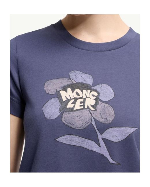 Moncler Blue Cotton Jersey Printed T-Shirt
