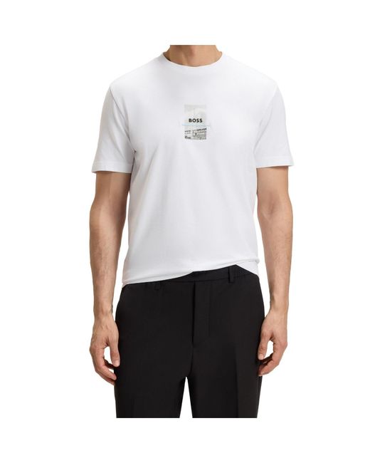 Boss White Logo Crew-Neck T-Shirt for men