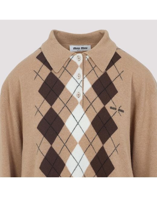 Miu Miu Brown Long-Sleeved Knitted Polo Shirt