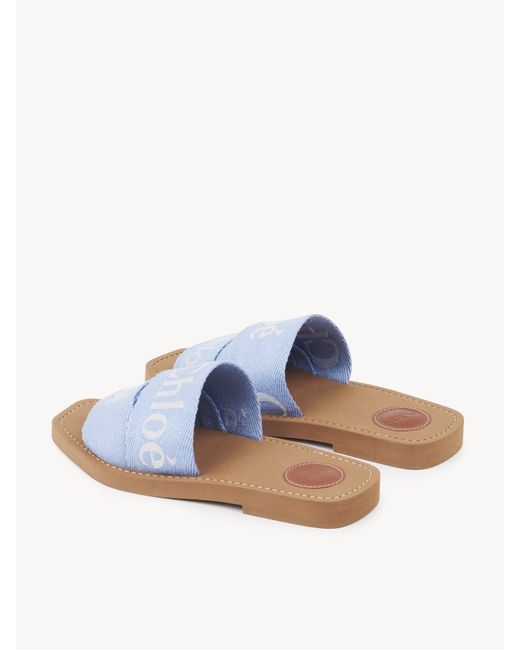 Chloé Blue Logo-Detail Flat Slides