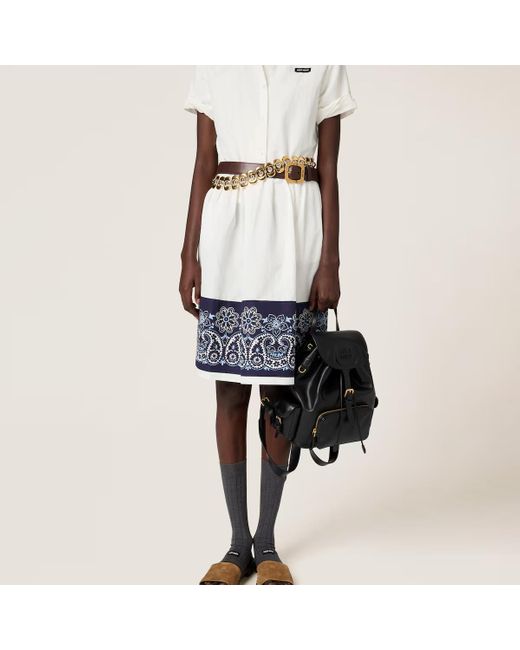 Miu Miu White Slubbed Poplin Dress With Print