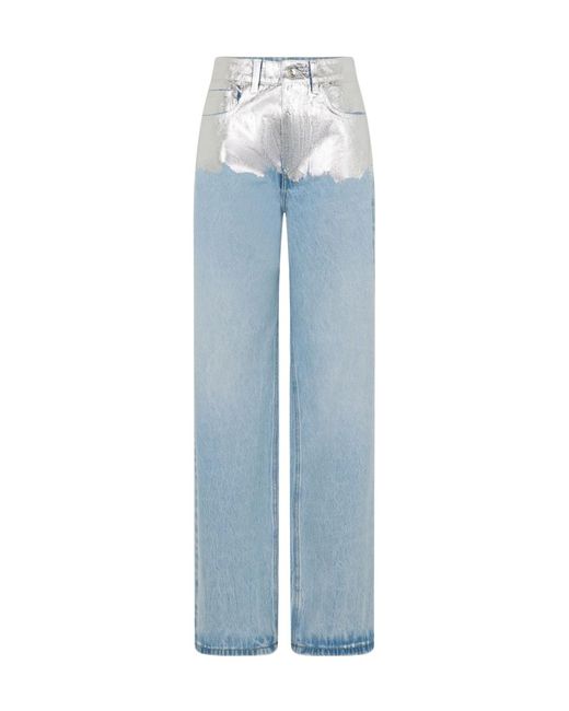 Rabanne Blue Metallic Detailed Straight Leg Jeans