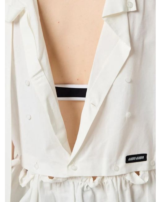 Miu Miu White Logo-Patch Sleeveless Dress