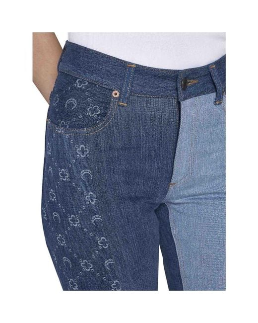 MARINE SERRE Blue Monogram Straight-Leg Patchwork Jeans