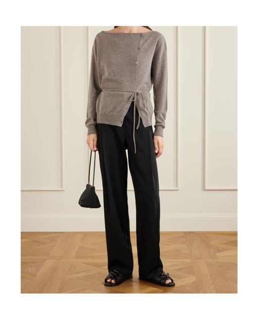 St. Agni Brown Asymmetrical Belted Cashmere Cardigan