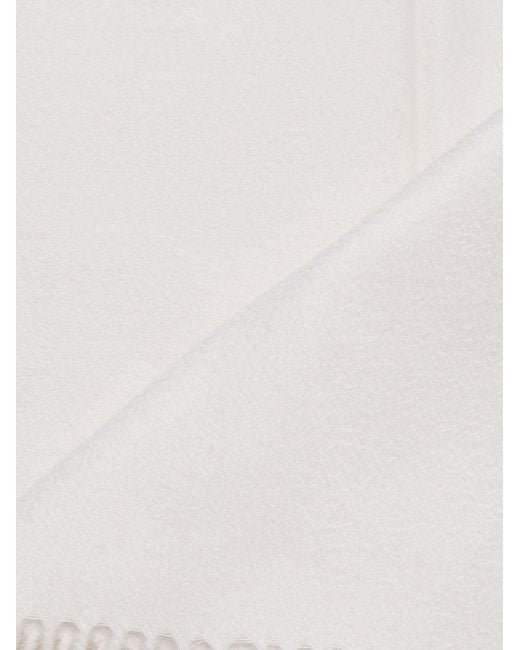 Max Mara White Logo Embroidered Fringed Edge Scarf