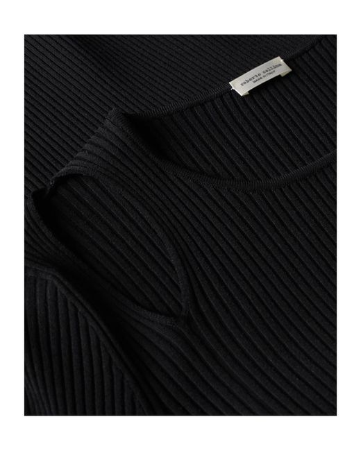 Roberto Collina Black Cut-Out Ribbed-Knit Top