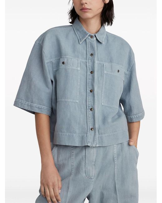 Brunello Cucinelli Blue Short Sleeved Cropped Shirt