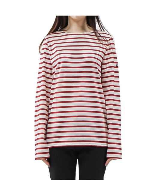 Saint James Red Striped Crewneck T-Shirt for men