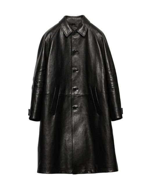 Prada Black Oversized Leather Coat for men