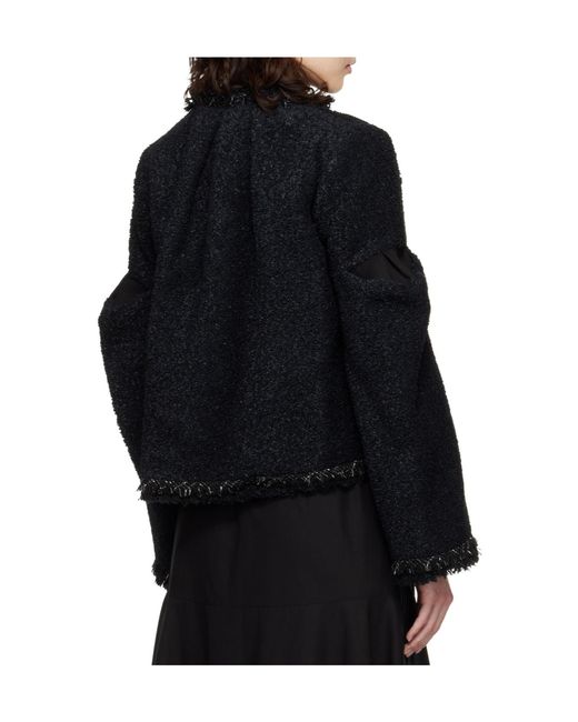 Sacai Black Long Sleeved Crewneck Tweed Jacket